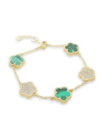 Jankuo Women's Flower 14k Goldplated, Synthetic Emerald & Cubic Zirconia Double Sided Bracelet