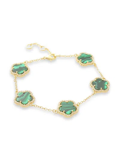 Jankuo Women's Flower 14k Goldplated, Synthetic Emerald & Cubic Zirconia Station Bracelet