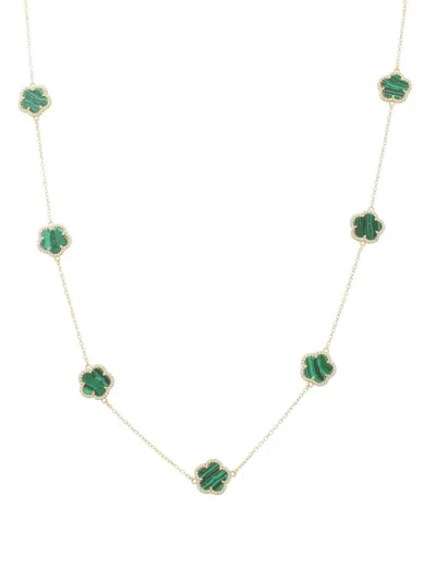 Jankuo Women's Flower 14k Goldplated, Synthetic Emerald & Cubic Zirconia Station Long Necklace