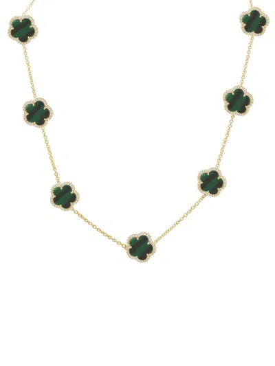 Jankuo Women's Flower 14k Goldplated, Synthetic Emerald & Cubic Zirconia Station Necklace