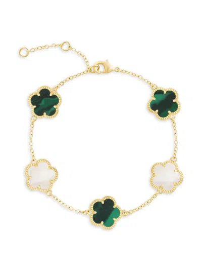 Jankuo Women's Flower 14k Goldplated, Synthetic Emerald & Mother Of Pearl Flowers Bracelet