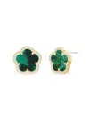 Jankuo Flower 14k Synthetic Emerald Cz Stud Earrings In Green