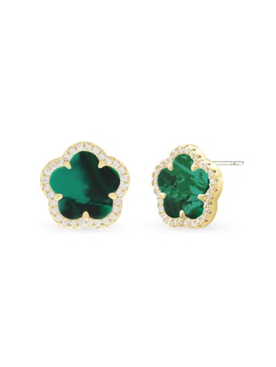 JANKUO JANKUO WOMEN'S FLOWER 14K GOLDPLATED, SYNTHETIC EMERALD STONE & CUBIC ZIRCONIA STUD EARRINGS