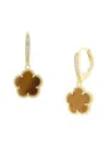 Jankuo Women's Flower 14k Goldplated, Tigers Eye & Cubic Zirconia Huggie Drop Earrings In Brass