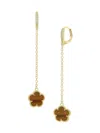 JANKUO WOMEN'S FLOWER 14K GOLDPLATED, TIGERS EYE & CUBIC ZIRCONIA HUGGIE DROP EARRINGS