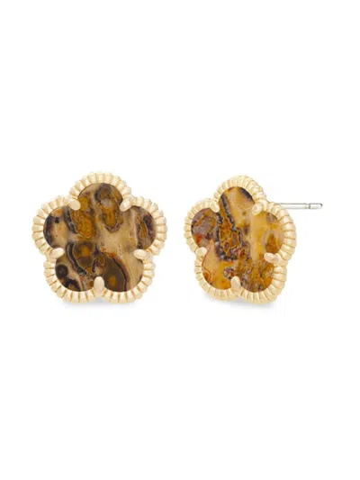 Jankuo Women's Flower 14k Golpldated Leopardskin Jasper Stud Earrings In Brass