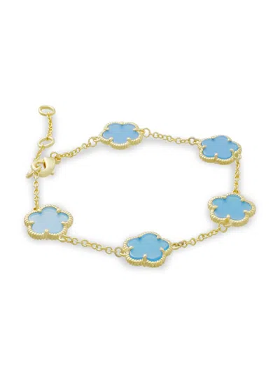 Jankuo Women's Flower 14k Yellow Goldplated & Blue Agate Station Bracelet