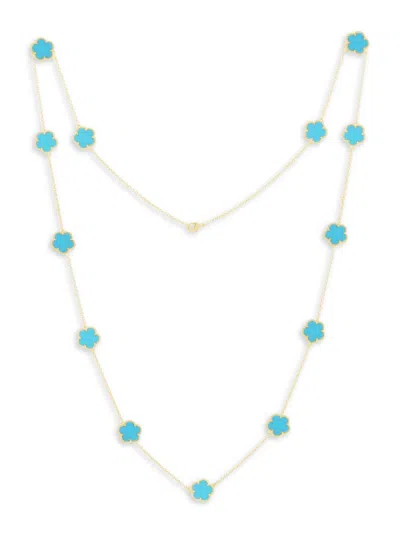 Jankuo Women's Flower 14k Yellow Goldplated & Blue Agate Station Necklace