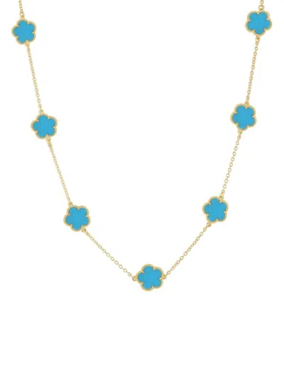 Jankuo Women's Flower 14k Yellow Goldplated & Blue Agate Station Necklace