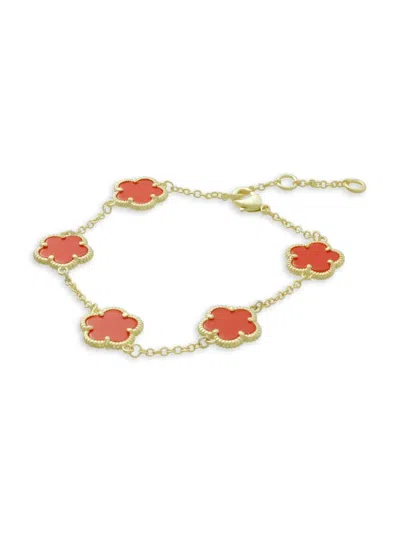 Jankuo Women's Flower 14k Yellow Goldplated & Synthetic Coral Station Bracelet