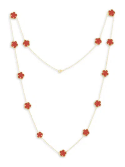 Jankuo Women's Flower 14k Yellow Goldplated & Synthetic Coral Station Necklace
