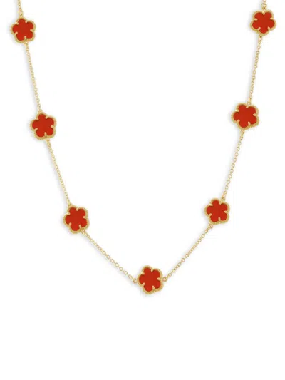 Jankuo Women's Flower 14k Yellow Goldplated & Synthetic Coral Station Necklace