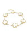 Jankuo Women's Flower 14k Yellow Goldplated, Mother Of Pearl & Cubic Zirconia Flower Station Bracele In Yellow