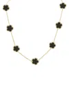 Jankuo Women's Flower 14k Yellow Goldplated, Onyx & Cubic Zirconia Station Necklace In Onyx