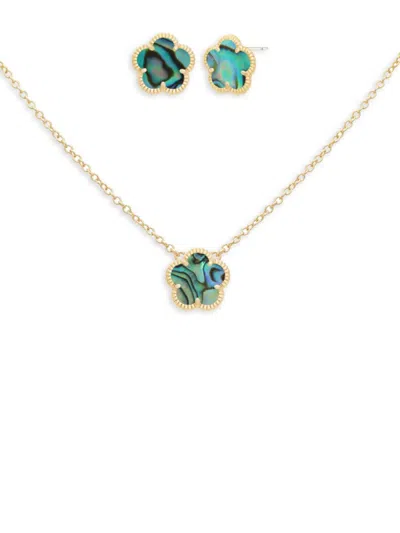 Jankuo Women's Flower 2-piece 14k Goldplated & Abalone Necklace & Stud Set
