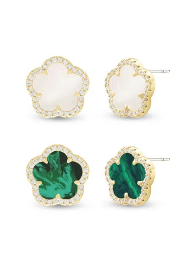 Jankuo Women's Flower 2-piece 14k Goldplated & Cubic Zirconia Earrings Set