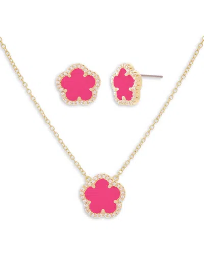 Jankuo Women's Flower 2-piece 14k Goldplated & Cubic Zirconia Pendant Necklace & Stud Earrings Set In Brass