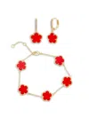Jankuo Women's Flower 2-piece 14k Goldplated & Cubic Zirconia Station Bracelet & Drop Earrings Set In Brass
