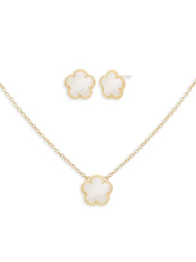 Jankuo Women's Flower 2-piece 14k Goldplated & Mother Of Pearl Necklace & Earring Set