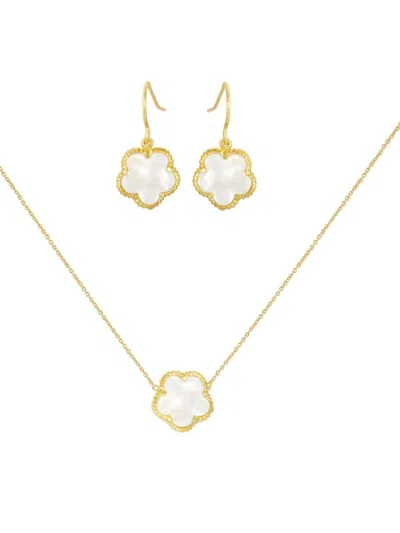 Jankuo Women's Flower 2-piece 14k Goldplated & Mother Of Pearl Pendant Necklace & Hook Earrings Set In White