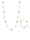 Jankuo Women's Flower 2-piece 14k Goldplated & Mother Of Pearl Station Necklace & Bracelet Set In Pink White