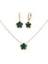 Jankuo Flower 14k Synthetic Emerald Earrings & Necklace Set In Gold