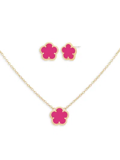Jankuo Women's Flower 2-piece 14k Goldplated & Synthetic Stone Stud Earrings & Pendant Necklace Set