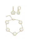 Jankuo Women's Flower 2-piece 14k Goldplated, Mother Of Pearl & Cubic Zirconia Bracelet & Earrings S In Brass
