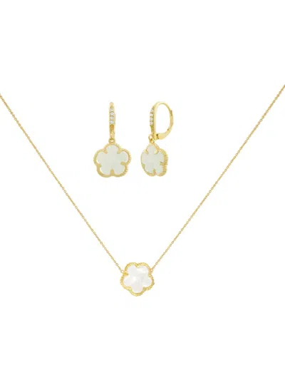 Jankuo Women's Flower 2-piece 14k Goldplated, Mother Of Pearl & Cubic Zirconia Necklace Earring Set In Brass