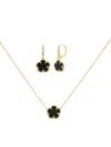 Jankuo Women's Flower 2-piece 14k Goldplated, Onyx & Cubic Zirconia Necklace Earring Set In Onyx