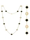 Jankuo Women's Flower 2-piece 14k Goldplated, Onyx & Mother Of Pearl Station Necklace & Bracelet Set In Onyx
