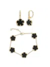Jankuo Women's Flower 2-piece 14k Goldplated Onyx Earrings & Bracelet Set In Onyx