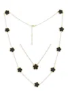 Jankuo Women's Flower 2-piece 14k Goldplated Onyx Flower Pendant Necklace Set In Onyx