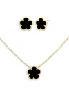 Jankuo Women's Flower 2-piece 14k Goldplated, Onyx Necklace & Earrings Set In Black