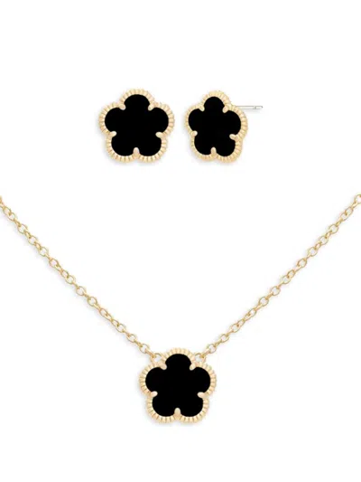 Jankuo Women's Flower 2-piece 14k Goldplated, Onyx Necklace & Earrings Set In Black