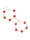 JANKUO WOMEN'S FLOWER 2-PIECE 14K GOLDPLATED, SYNTHETIC CORAL STONE & AGATE STATION BRACELET SET