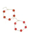 Jankuo Women's Flower 2-piece 14k Goldplated, Synthetic Coral Stone & Agate Station Bracelet Set In Coral
