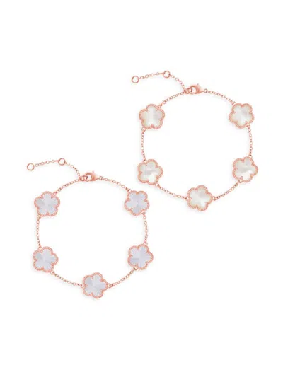 Jankuo Women's Flower 2-piece 14k Rose Goldplated & Mother Of Pearl Bracelet Set In Pink White