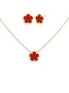 Jankuo Women's Flower 2-piece 14k Yellow Goldplated, Agate, Stud Earrings & Pendant Necklace Set In Dark Red