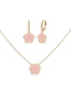 Jankuo Women's Flower 2-piece 14k Yellow Goldplated, Cubic Zirconia, Synthetic Pink Stone, Dropped E In Light Pink
