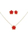 Jankuo Women's Flower 2-piece 14k Yellow Goldplated, Synthetic Coral, Stud Earrings & Pendant Neckla In Bright Red