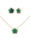 Jankuo Women's Flower 2-piece 14k Yellow Goldplated, Synthetic Emerald, Cubic Zirconia, Stud Earring In Green
