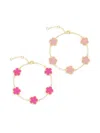 Jankuo Women's Flower 2-piece 14k Yellow Goldplated, Synthetic Fuchsia Stone & Synthetic Pink Stone In Goldtone