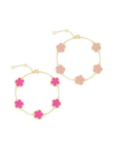 Jankuo Women's Flower 2-piece 14k Yellow Goldplated, Synthetic Fuchsia Stone & Synthetic Pink Stone In Goldtone