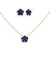 Jankuo Women's Flower 2-piece 14k Yellow Goldplated, Synthetic Sapphire Stud Earrings & Pendant Neck In Dark Blue