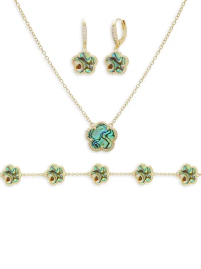 Jankuo Women's Flower 3-piece 14k Goldplated, Abalone Earring, Necklace & Bracelet Set In Brass
