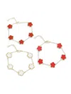 Jankuo Women's Flower 3-piece 14k Goldplated, Agate, Synthetic Coral Stone & Mother Of Pearl Bracele In Coral