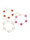Jankuo Women's Flower 3-piece 14k Goldplated & Multi-stone Station Bracelet Set In Brass