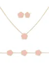 Jankuo Women's Flower 3-piece 14k Goldplated & Synthetic Blush Studs, Pendant Necklace & Bracelet Se