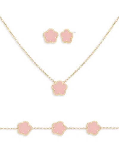 Jankuo Women's Flower 3-piece 14k Goldplated & Synthetic Blush Studs, Pendant Necklace & Bracelet Se